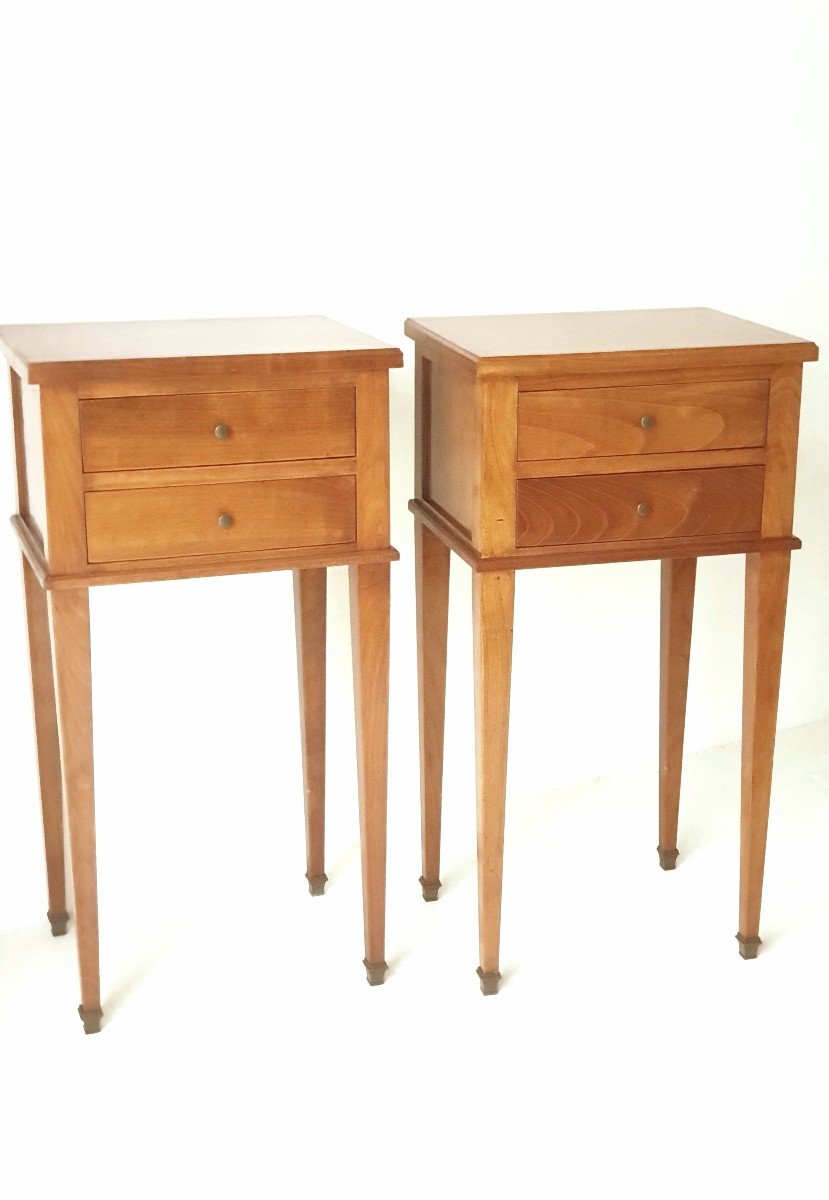 Pair Of Solid Cherry Wood Bedside Tables 1960-1970 France -photo-2