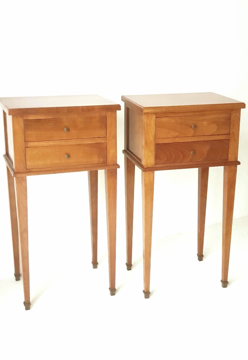 Pair Of Solid Cherry Wood Bedside Tables 1960-1970 France 