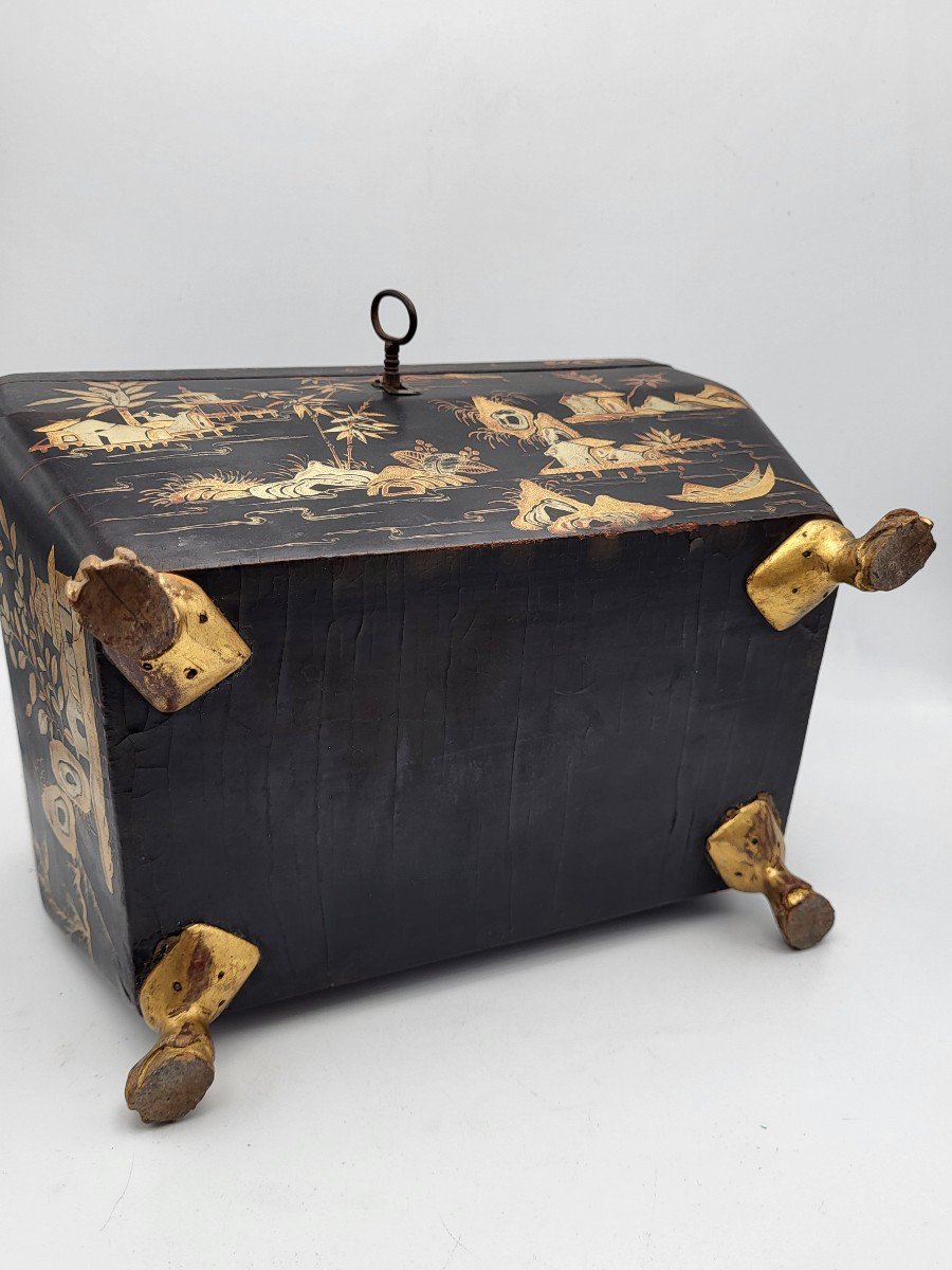 Old Chinese Black Lacquer Tea Box, Late 19th Century-photo-3