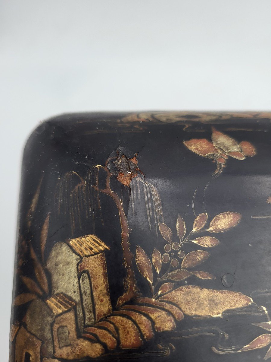 Old Chinese Black Lacquer Tea Box, Late 19th Century-photo-4