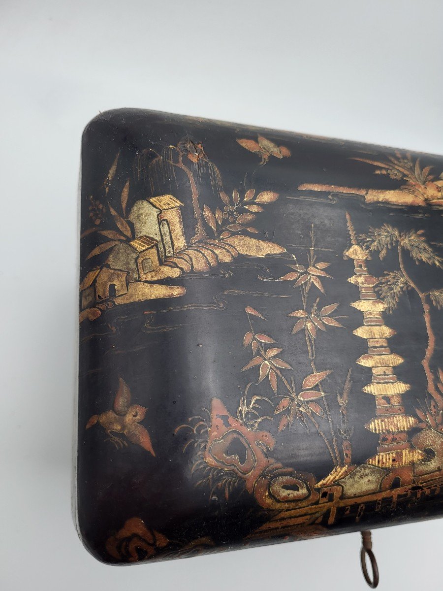 Old Chinese Black Lacquer Tea Box, Late 19th Century-photo-5