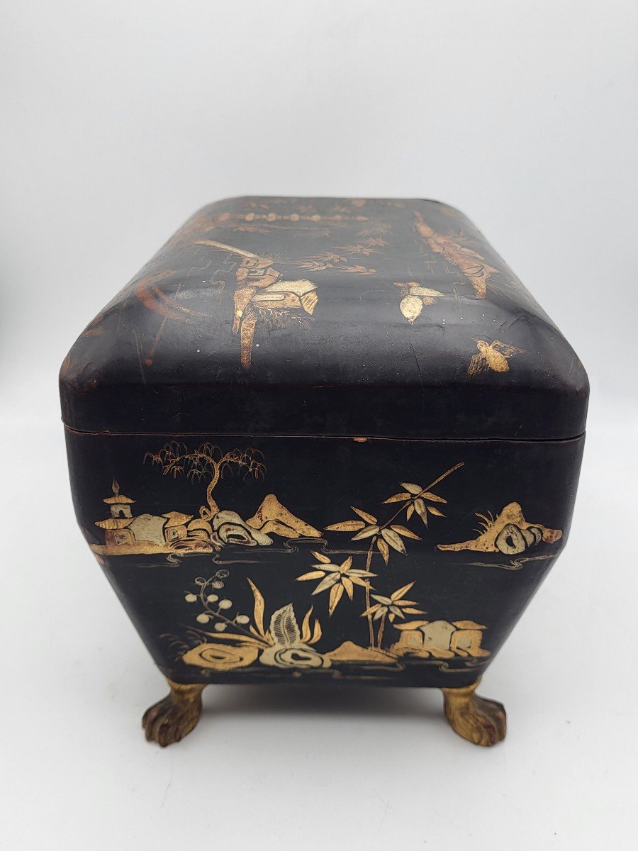 Old Chinese Black Lacquer Tea Box, Late 19th Century-photo-6