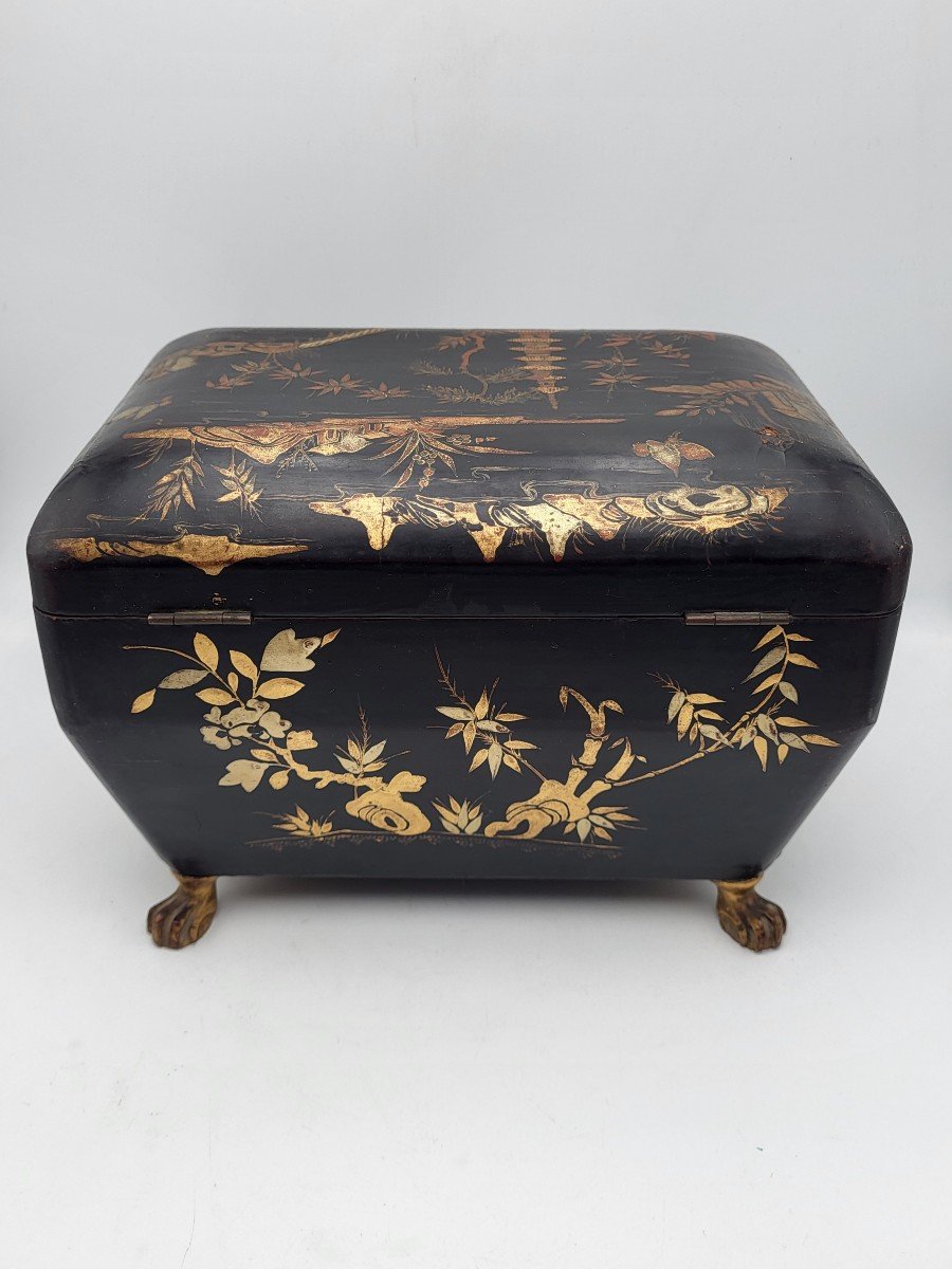 Old Chinese Black Lacquer Tea Box, Late 19th Century-photo-7