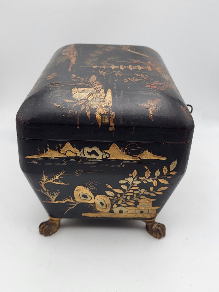 Old Chinese Black Lacquer Tea Box, Late 19th Century-photo-8