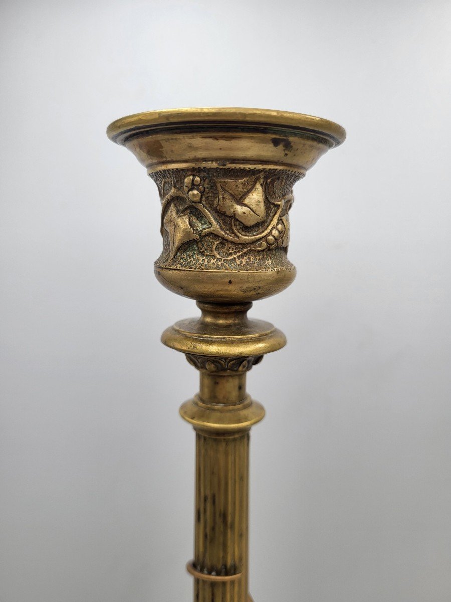 Pair Of Bronze Candlesticks Decorated With Salamanders, Napoleon III Period - 19th Century-photo-3