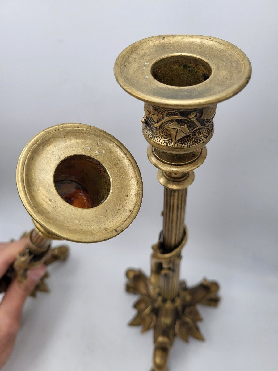 Pair Of Bronze Candlesticks Decorated With Salamanders, Napoleon III Period - 19th Century-photo-4