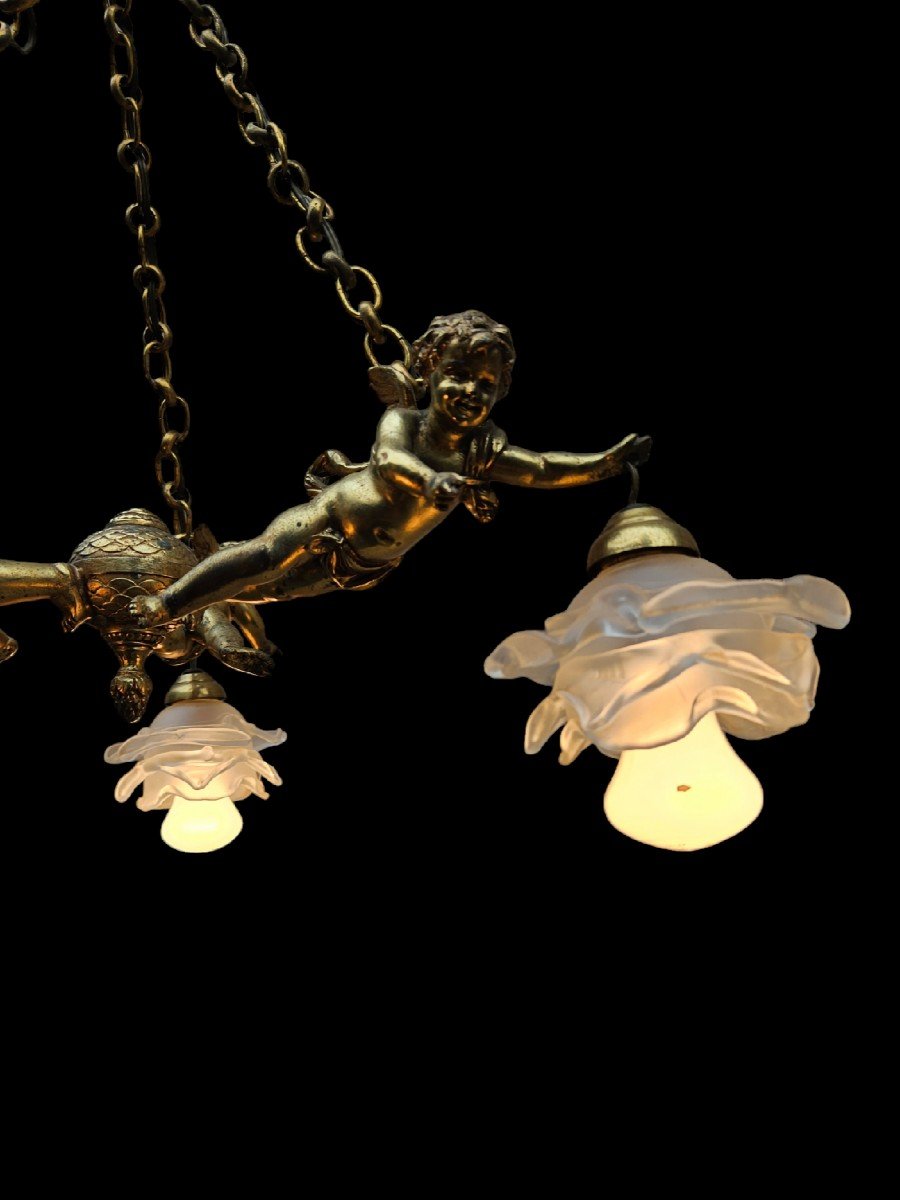 Lustre & Suspension à Décor De Putti & Angelot Vers 1900