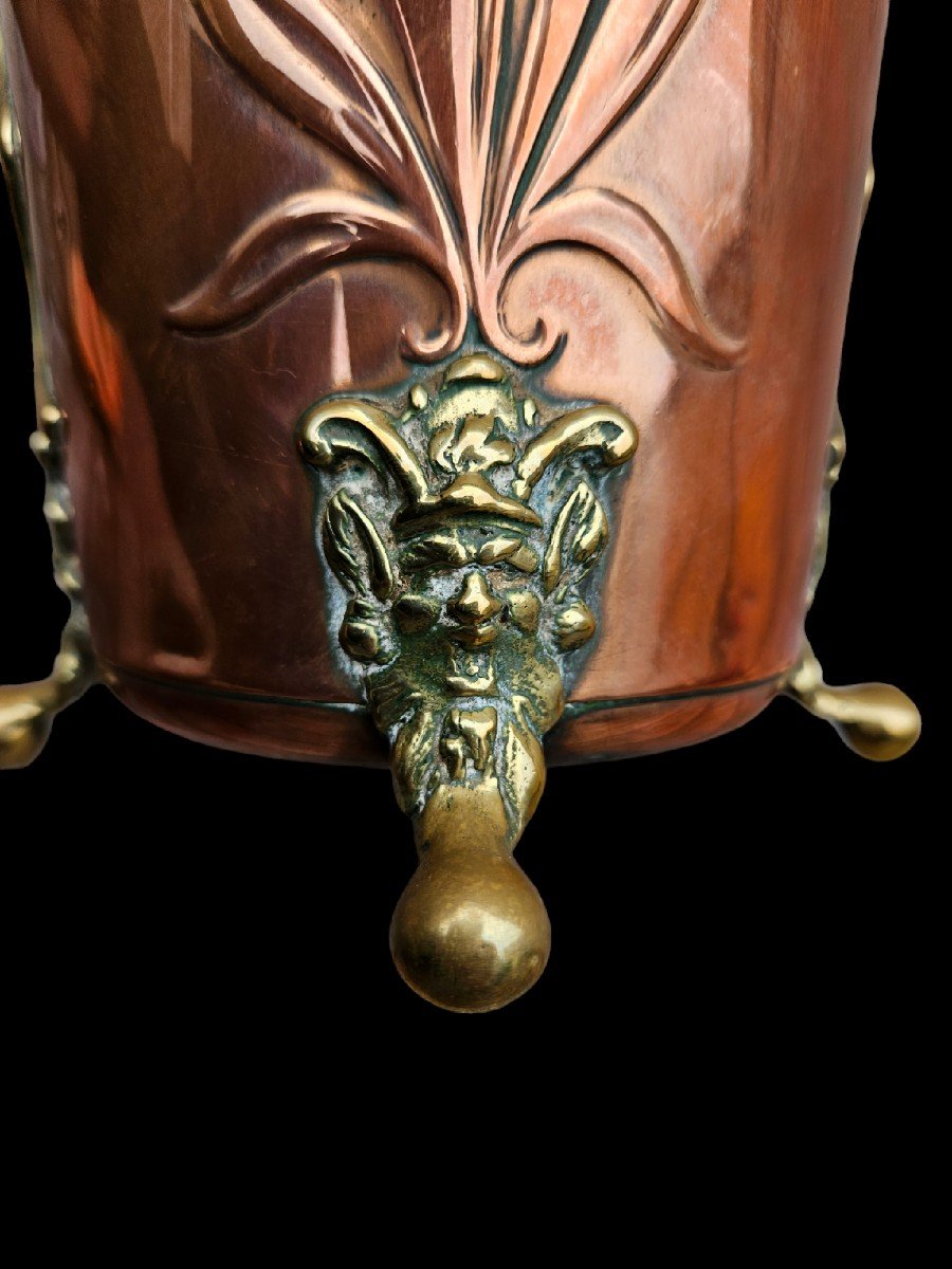 Art Nouveau Copper & Brass Vase Floral Decor & Faun Head & Fabrique Gbn & Jugendstil-photo-1