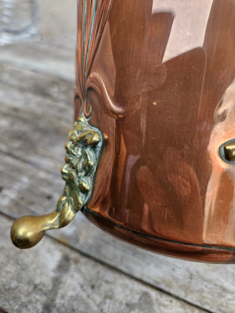 Art Nouveau Copper & Brass Vase Floral Decor & Faun Head & Fabrique Gbn & Jugendstil-photo-7