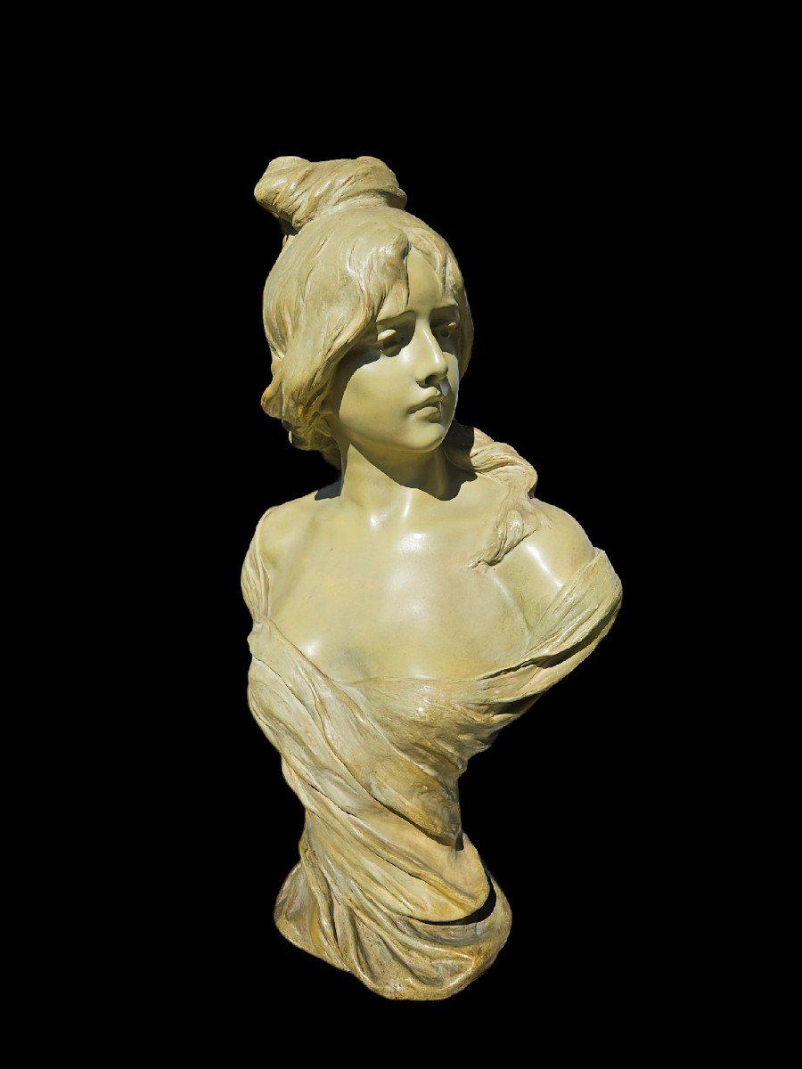 Terre Cuite Buste De Femme Par Goldscheider Art Nouveau-photo-2