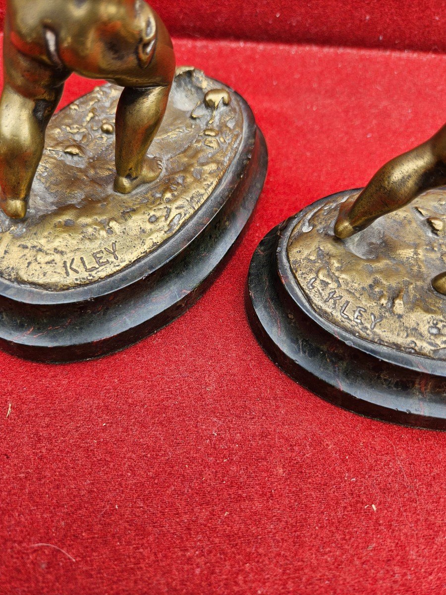 Pair Of Louis Kley Monkey Bronze Cupids-photo-2