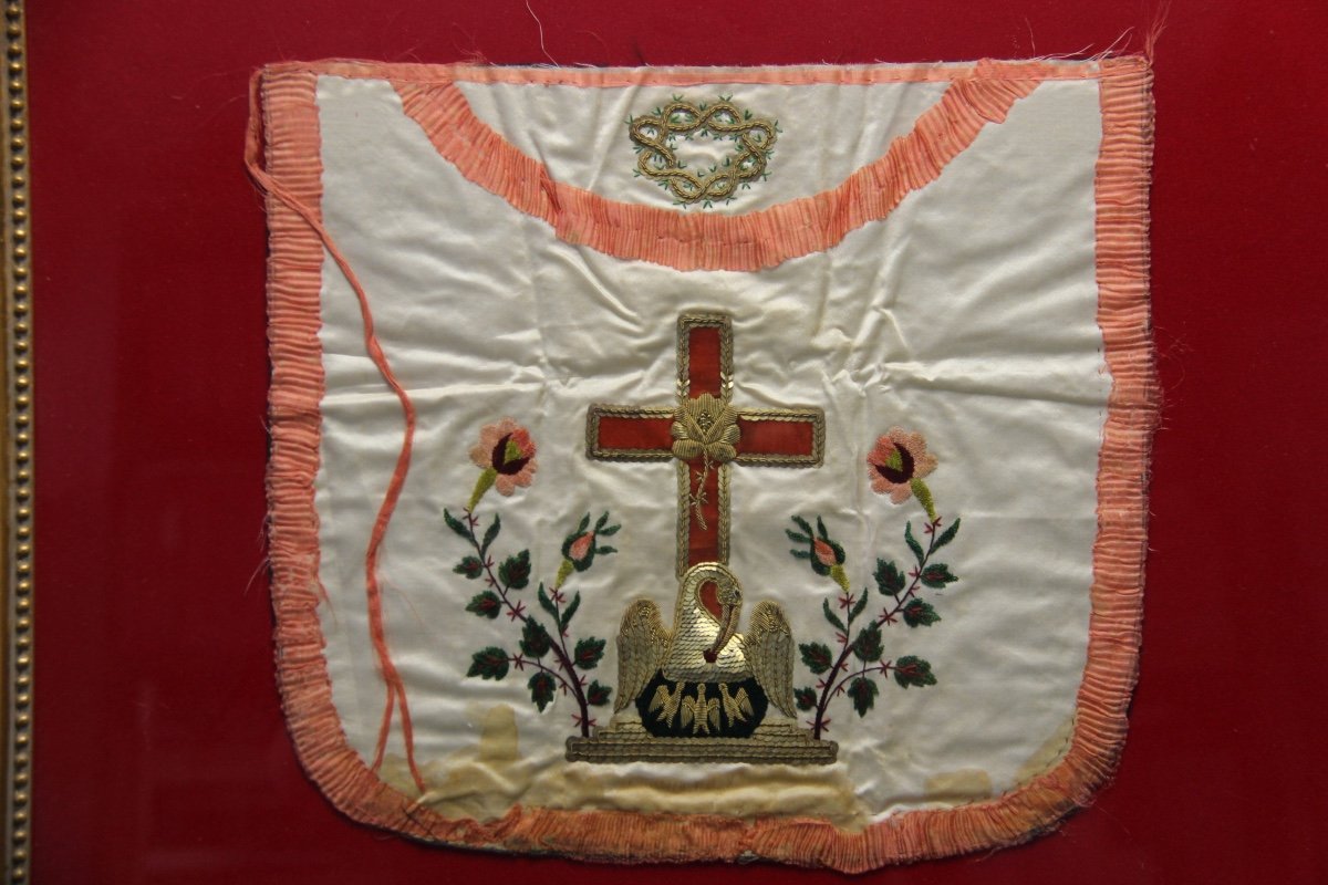 Rose Croix Apron In Silk Embroidered From Canetilles Early 19th-photo-4
