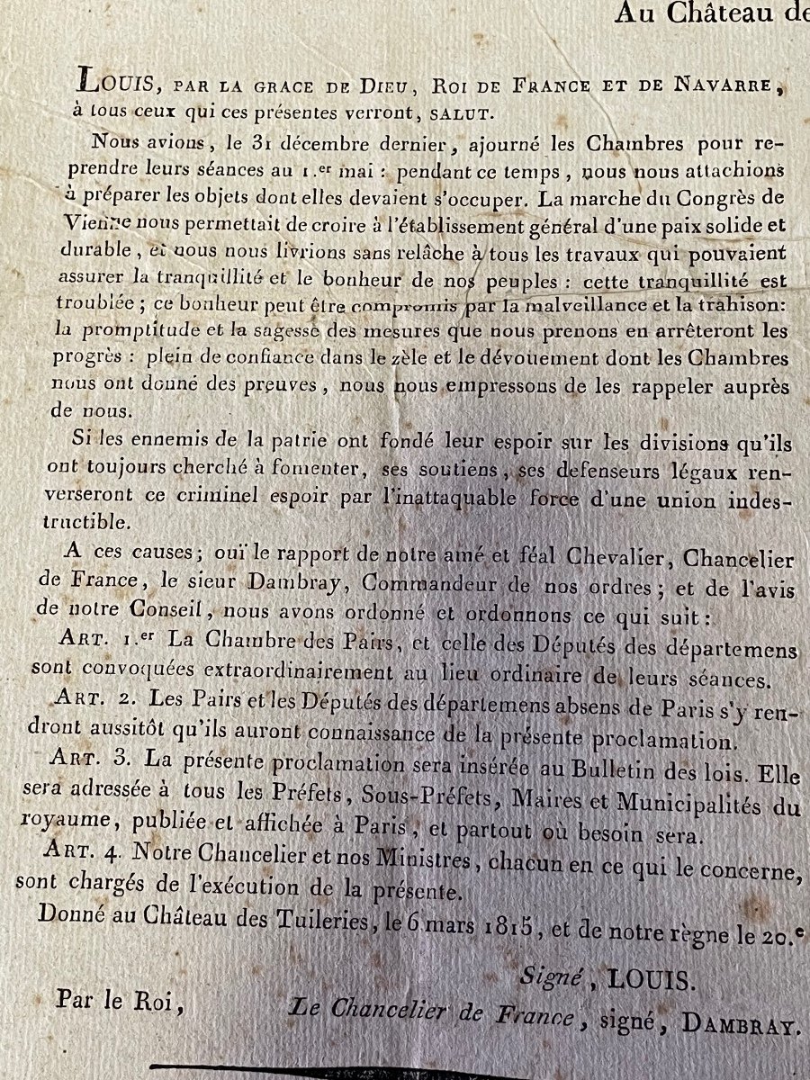 Rare Placard "arrest Of Napoleon 1st" Proclamation Of March 6, 1815 By Louis XVIII-photo-4