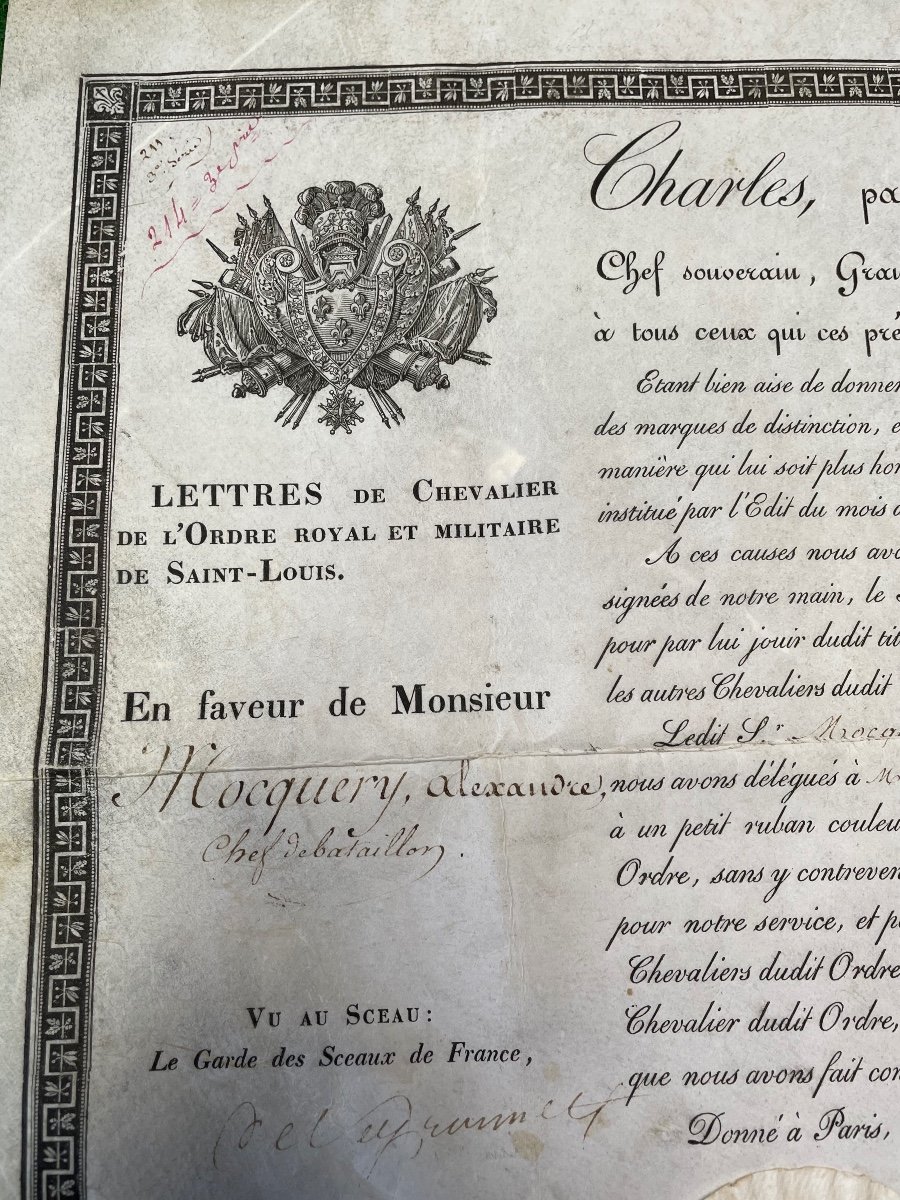 Brevet De Chevalier De l'Ordre Royal Et Militaire De Saint Louis  Par  Le Roi   Charles X 1825 -photo-6