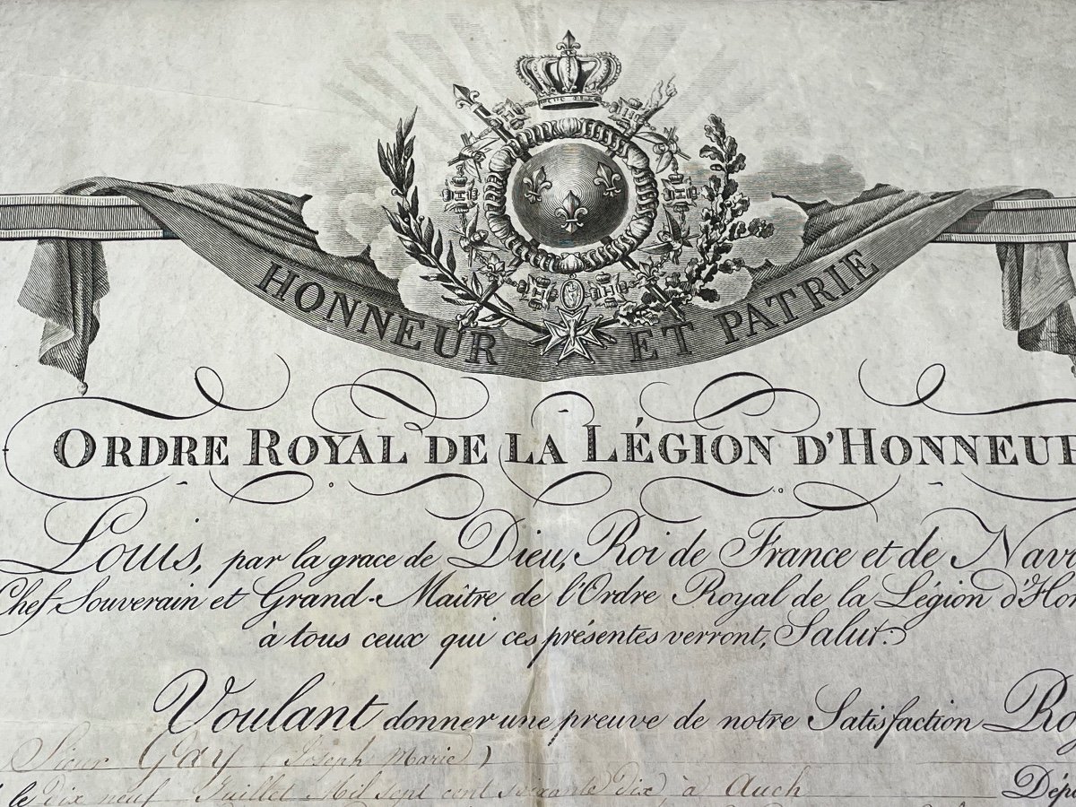 Brevet  Ordre Royal De La Légion d'Honneur   Louis  XVIII   1821 -photo-2