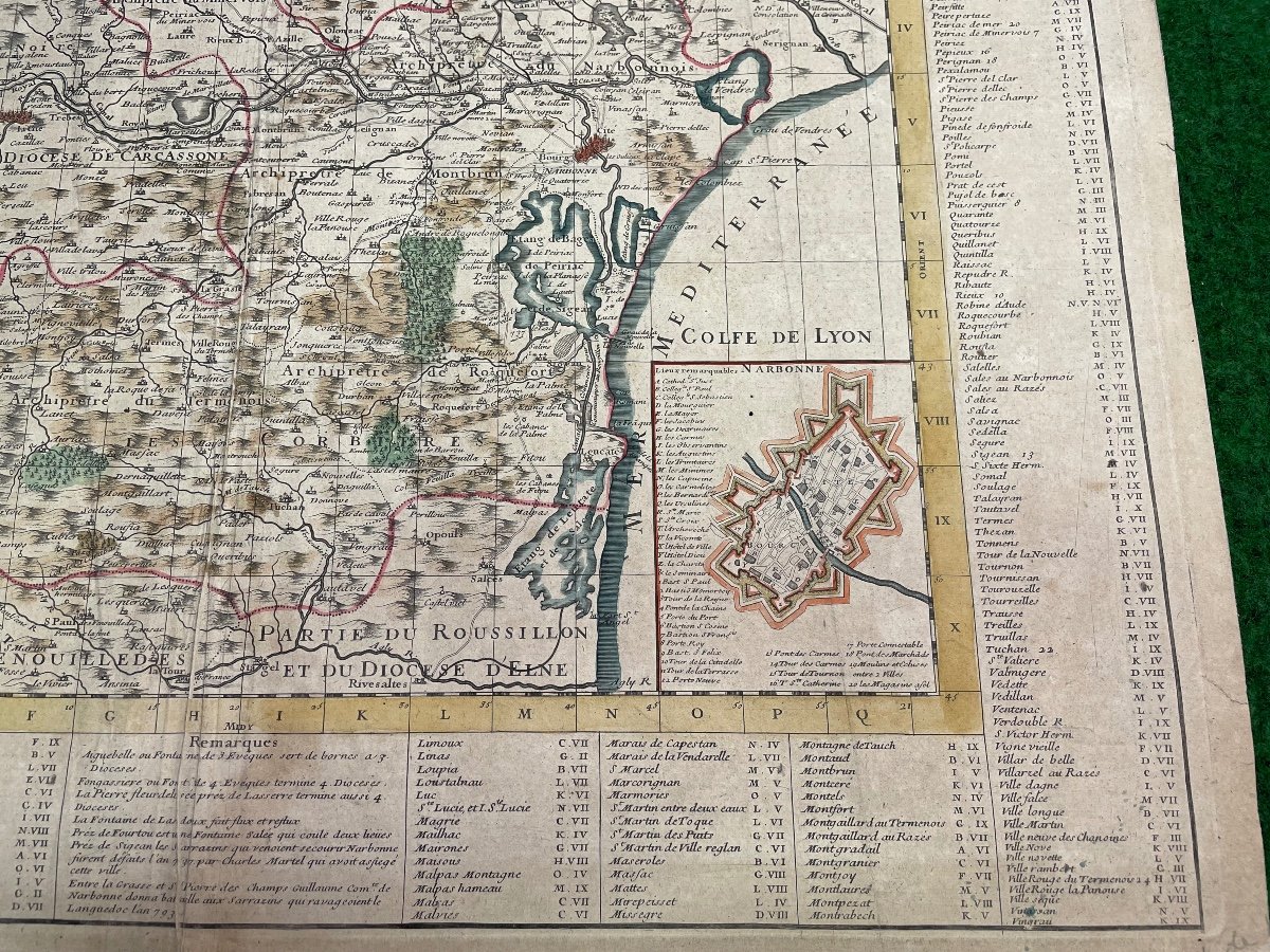 Geographical Map Of The Diocese Of Narbonne 1704 Early 18th-photo-1