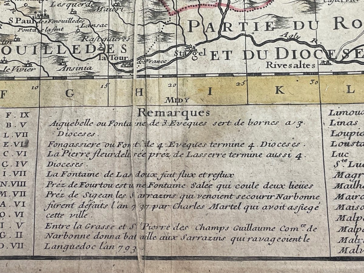 Geographical Map Of The Diocese Of Narbonne 1704 Early 18th-photo-5