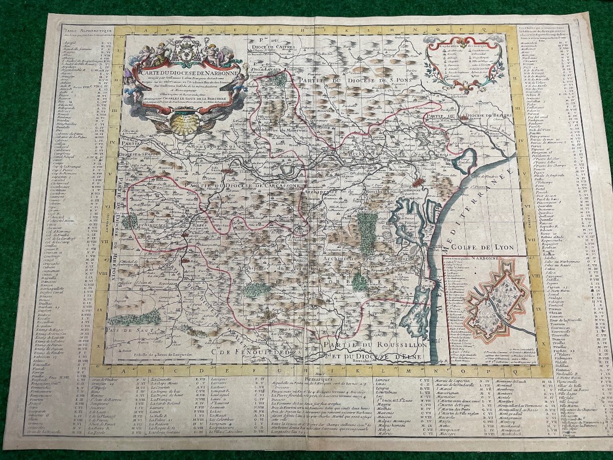 Geographical Map Of The Diocese Of Narbonne 1704 Early 18th