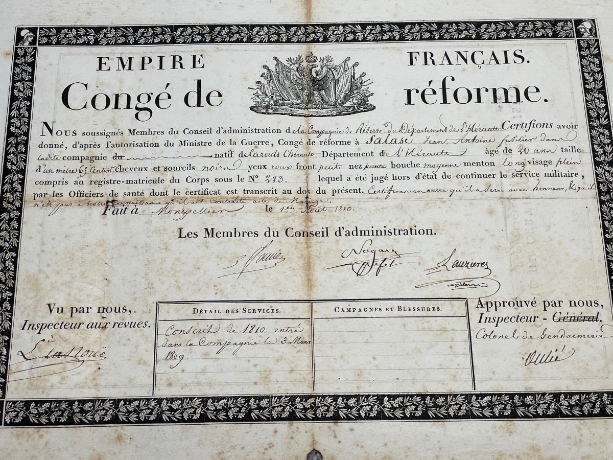 French Empire August 1, 1810 Reform Leave Of The Reserve Company 1810