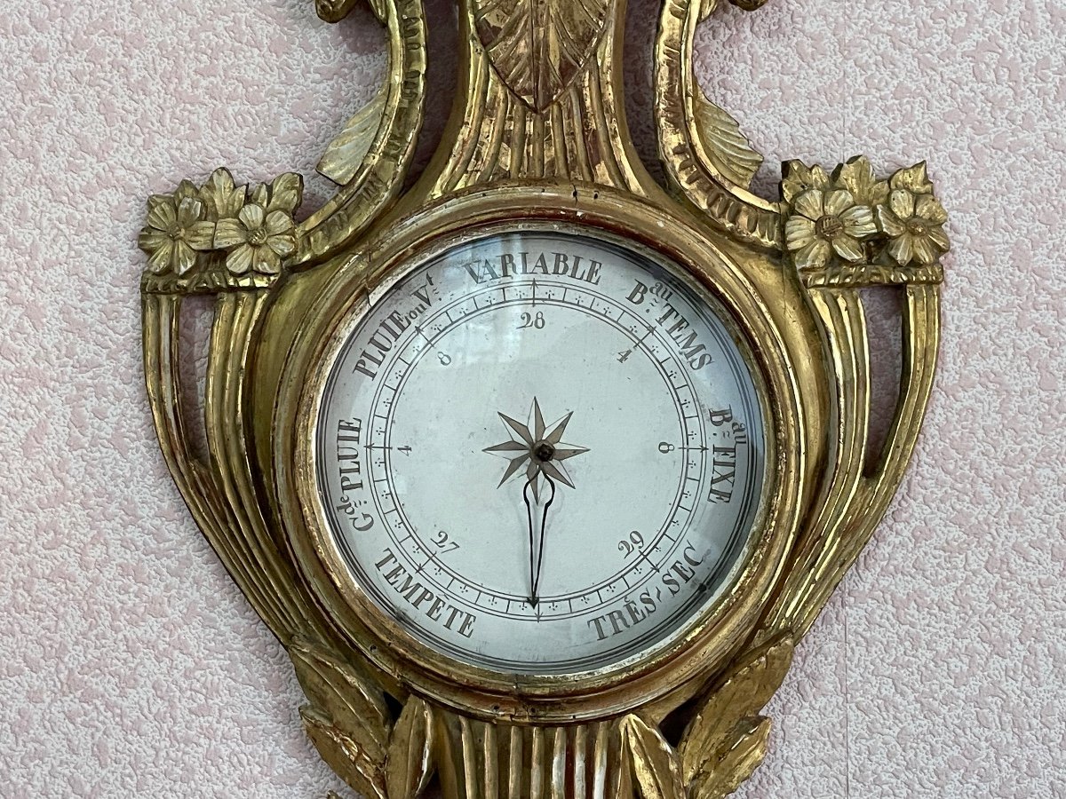 Louis XVI Period Thermometer Barometer In Golden Wood 18th-photo-4