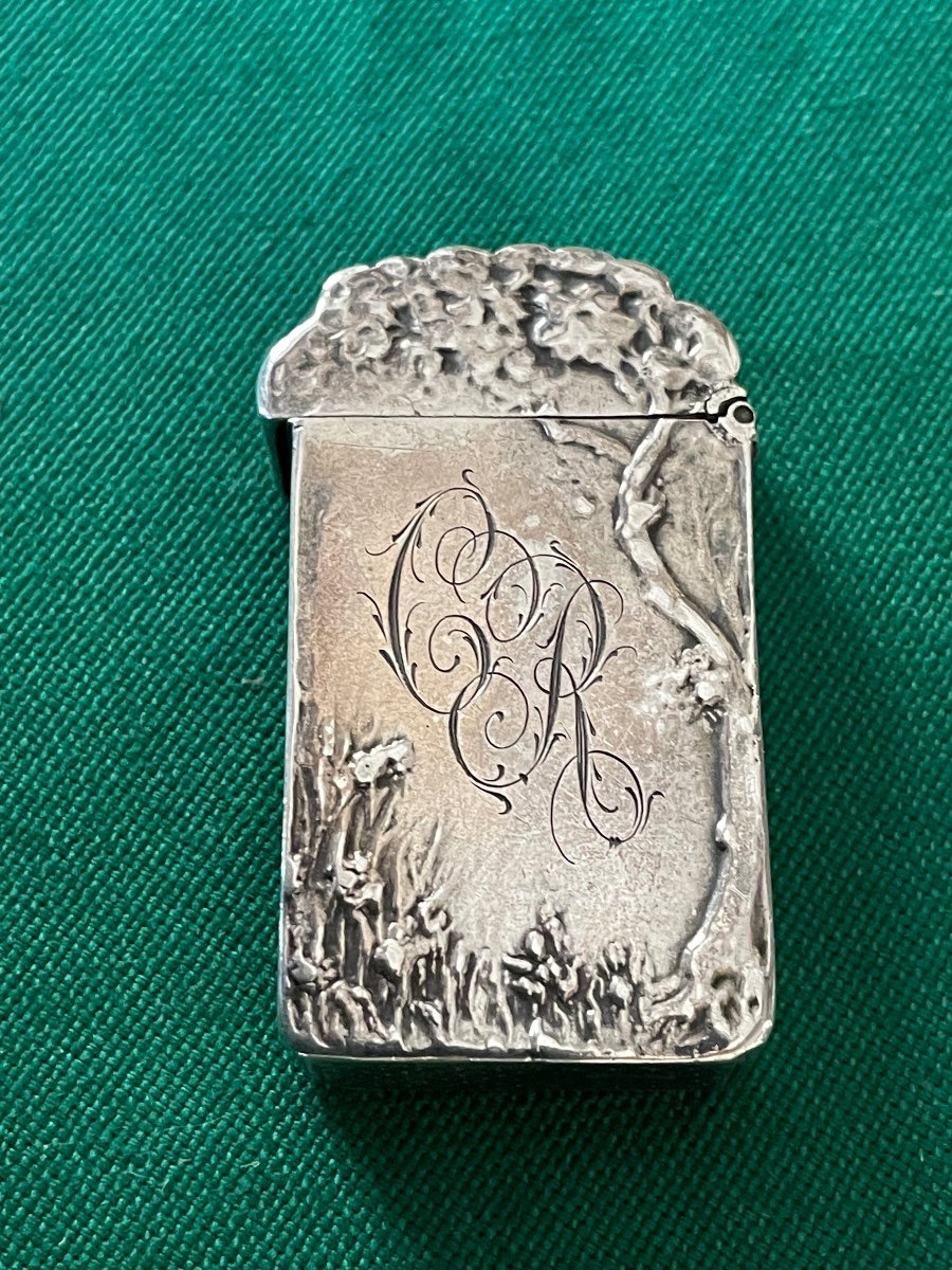 Small Pyrogenic Match Box In Sterling Silver Art Nouveau 19th Century -photo-2