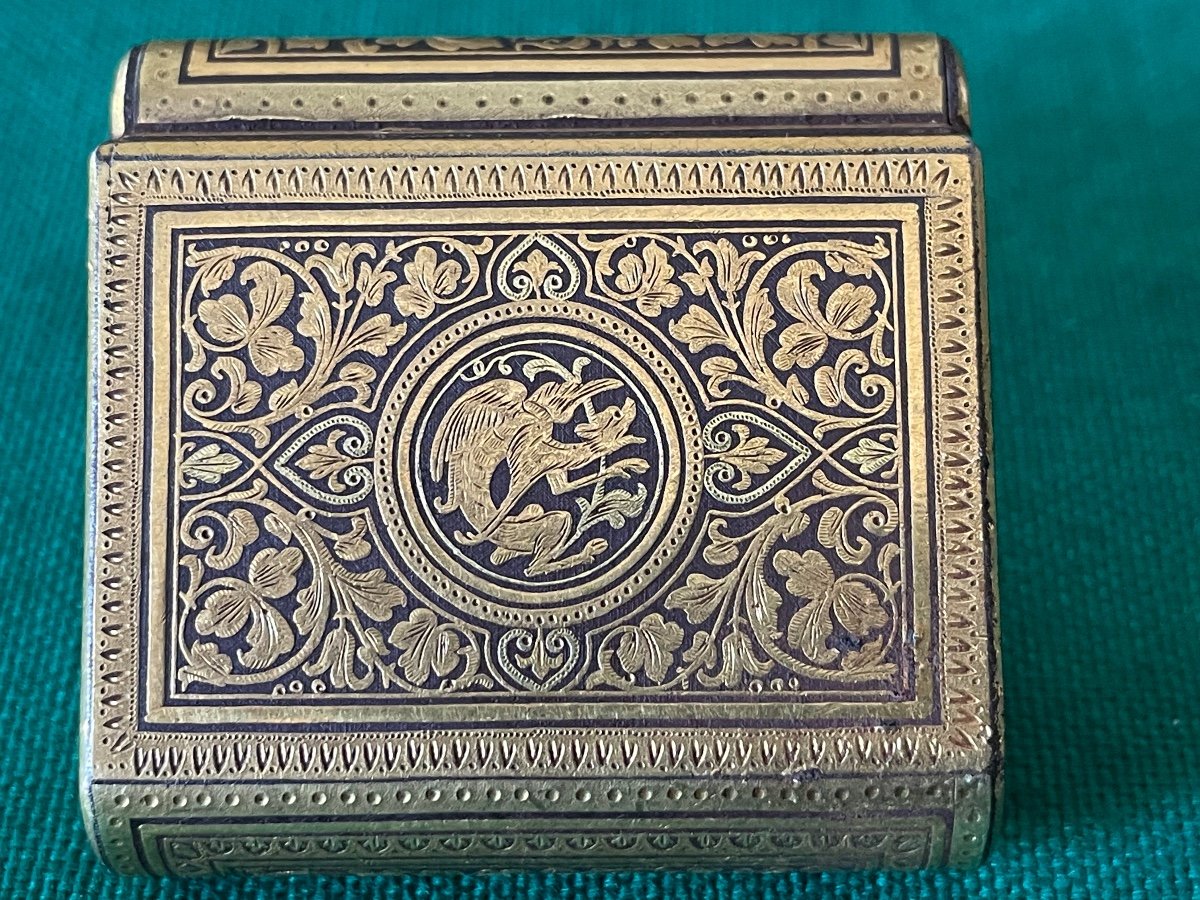 Small Pyrogenic Match Box In Art Nouveau Brass 19th Century -photo-1