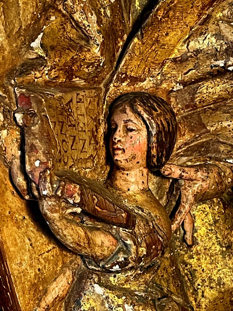 Sainte  Anne   Apprenant   a  Lire a la vierge marie  Panneau   Polychrome  XVII ème -photo-2