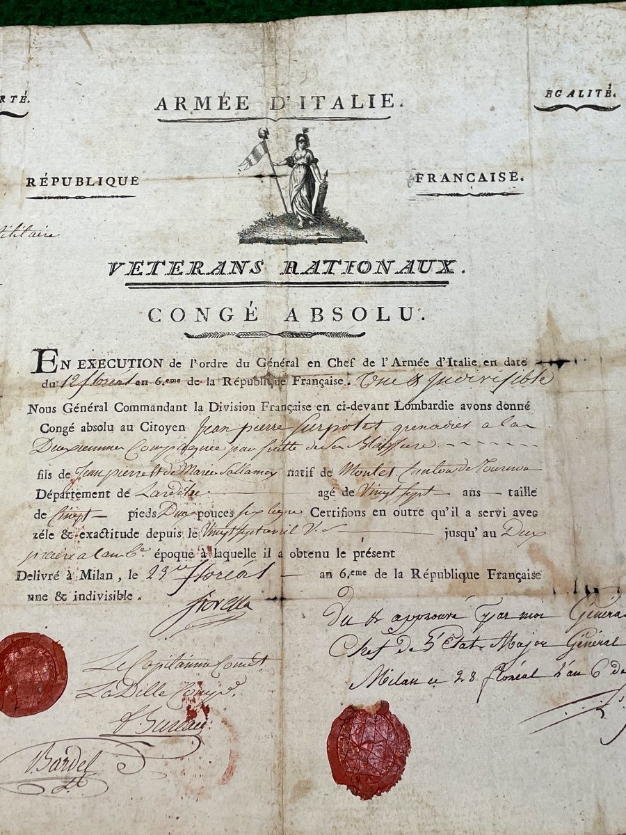 Congé  Absolu  Des  Vétérans   Nationaux   Signé Par Le  Maréchal  Suchet  Maréchal De l'Empire-photo-2