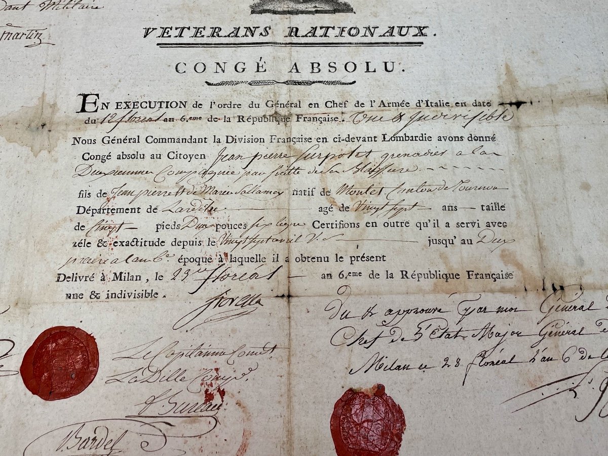 Congé  Absolu  Des  Vétérans   Nationaux   Signé Par Le  Maréchal  Suchet  Maréchal De l'Empire-photo-3