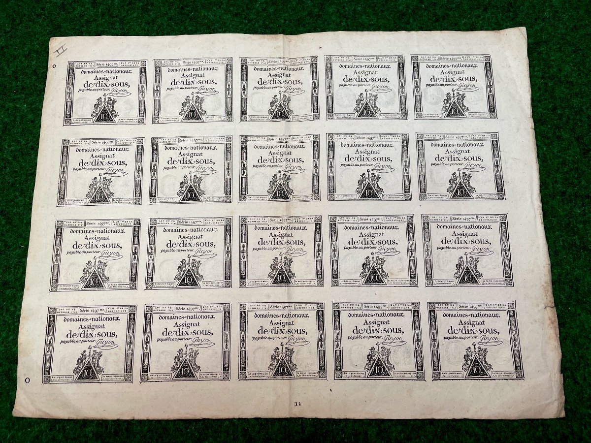 Planche d'Assignats De10 Sous De l'An Premier DE la République Française 1792 époque 18 ème N°2