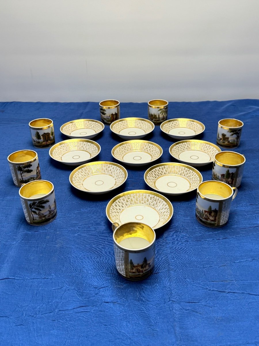 9 Litron Porcelain Cups From Paris, 1st Empire, 19th Century -photo-3