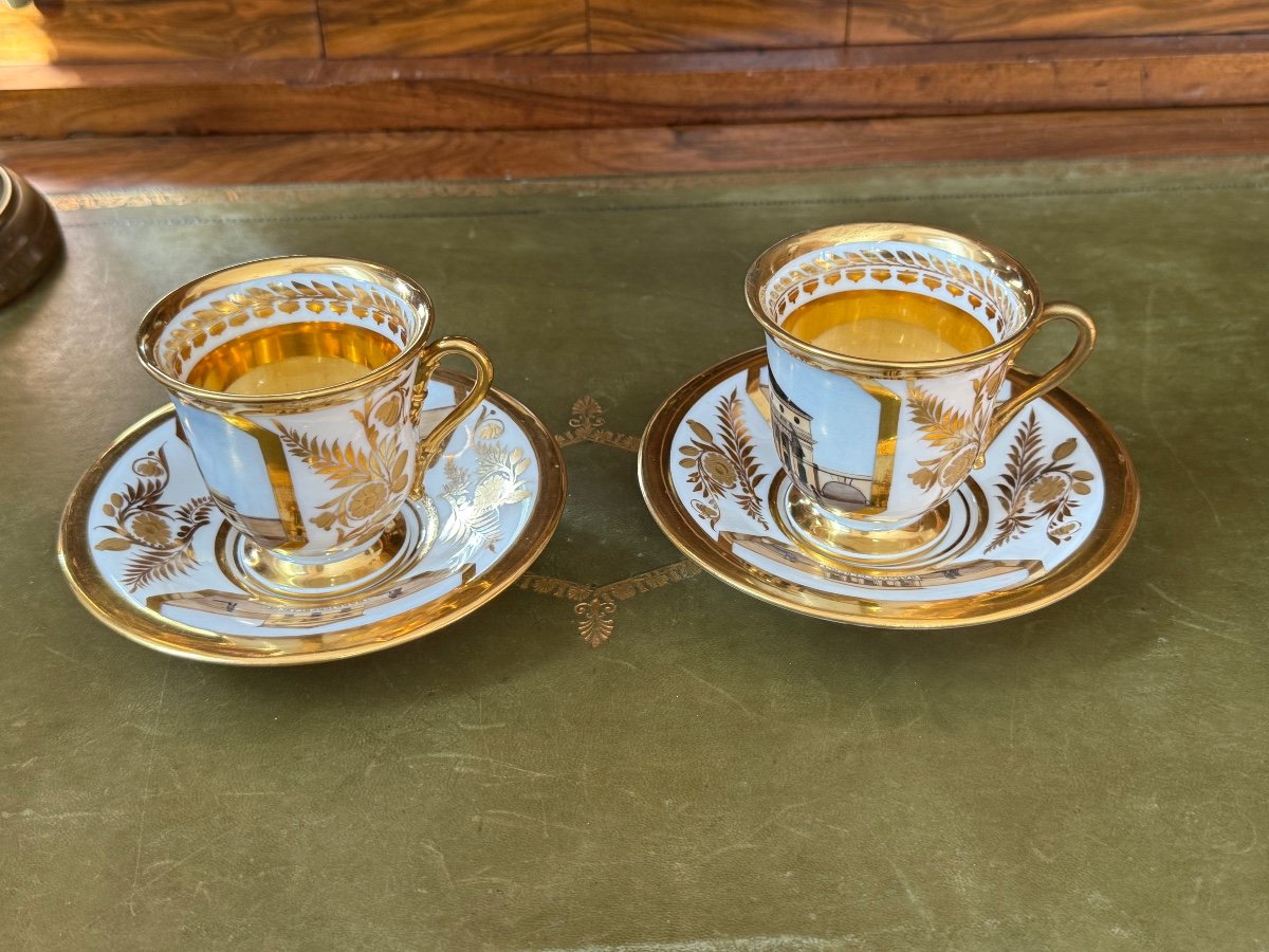 2  Tasses  Porcelaine  Litron  1er Empire  Darte  Freres Paris  1804 / 1829 19 ème -photo-2