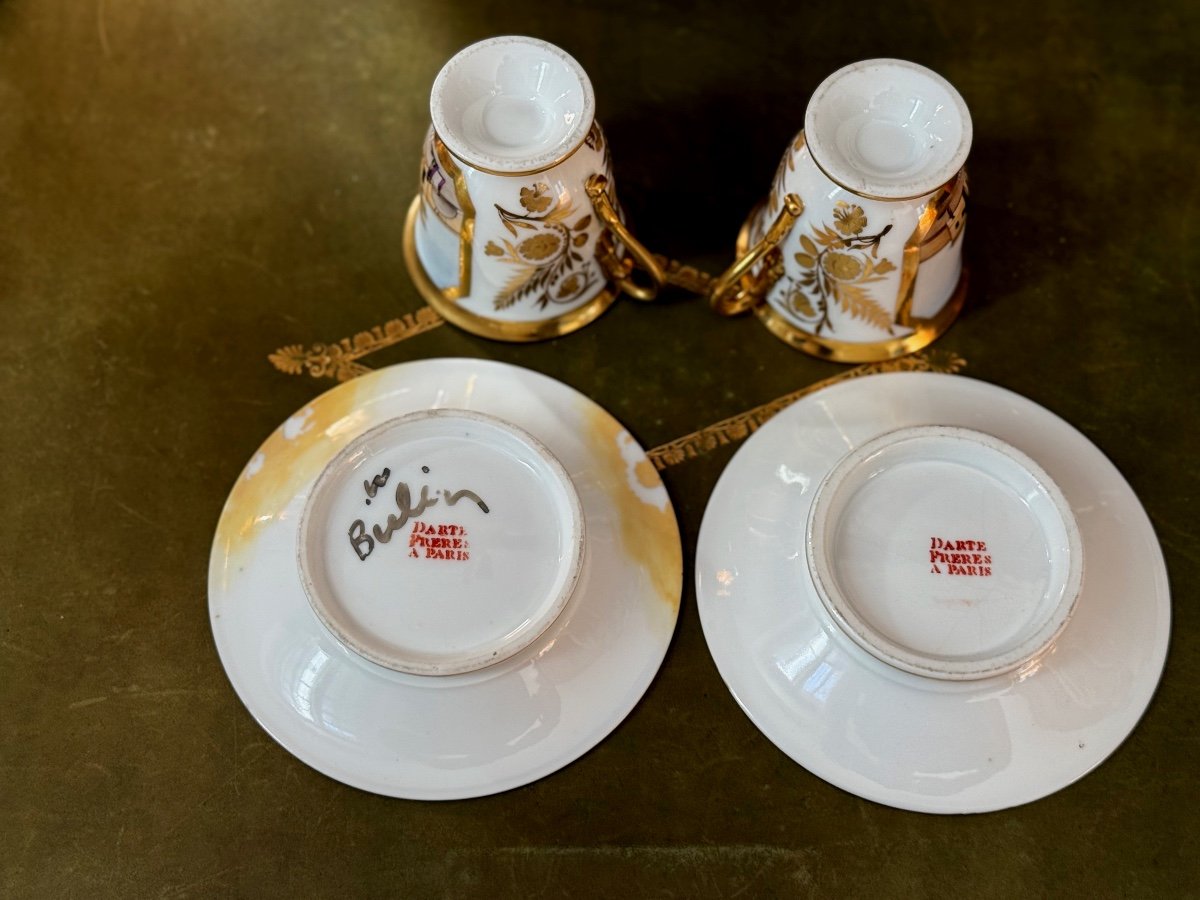 2  Tasses  Porcelaine  Litron  1er Empire  Darte  Freres Paris  1804 / 1829 19 ème -photo-6