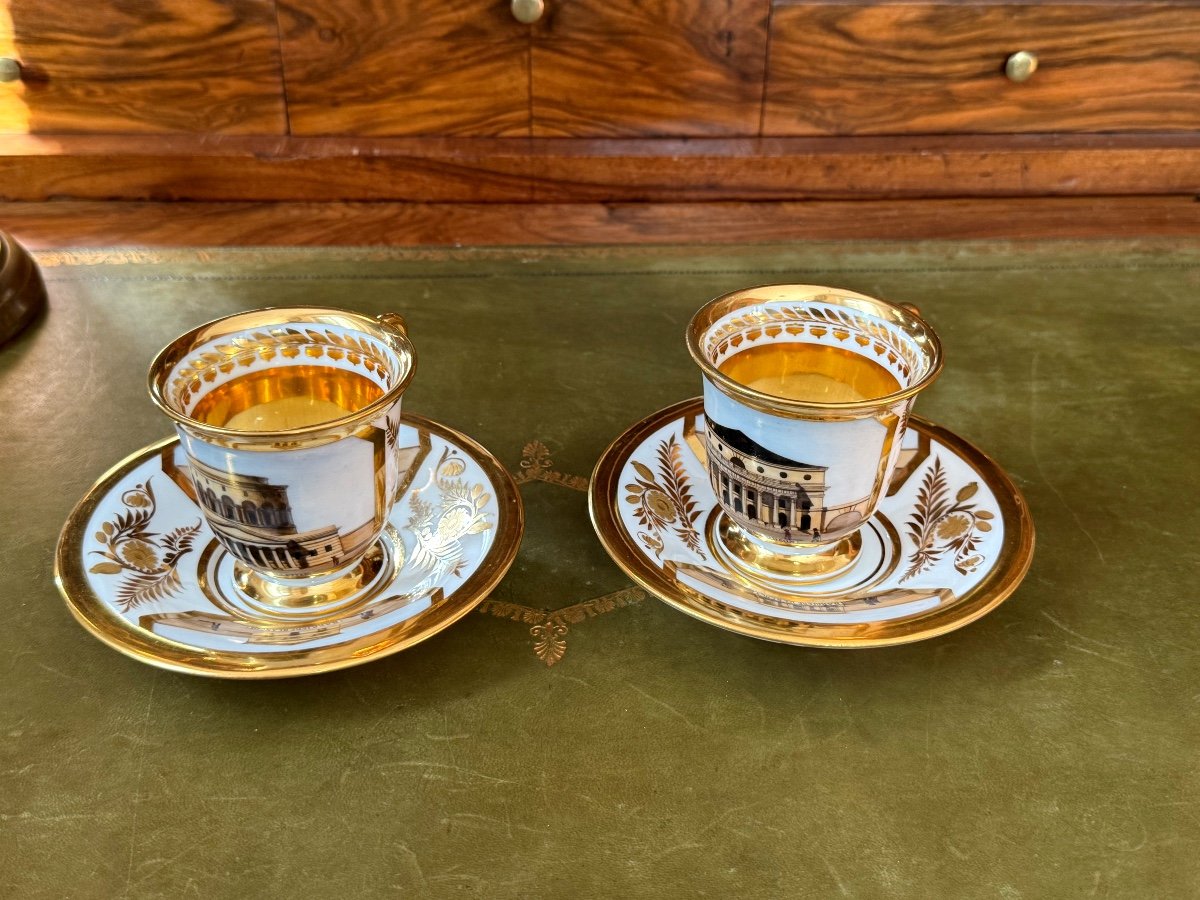 2  Tasses  Porcelaine  Litron  1er Empire  Darte  Freres Paris  1804 / 1829 19 ème 