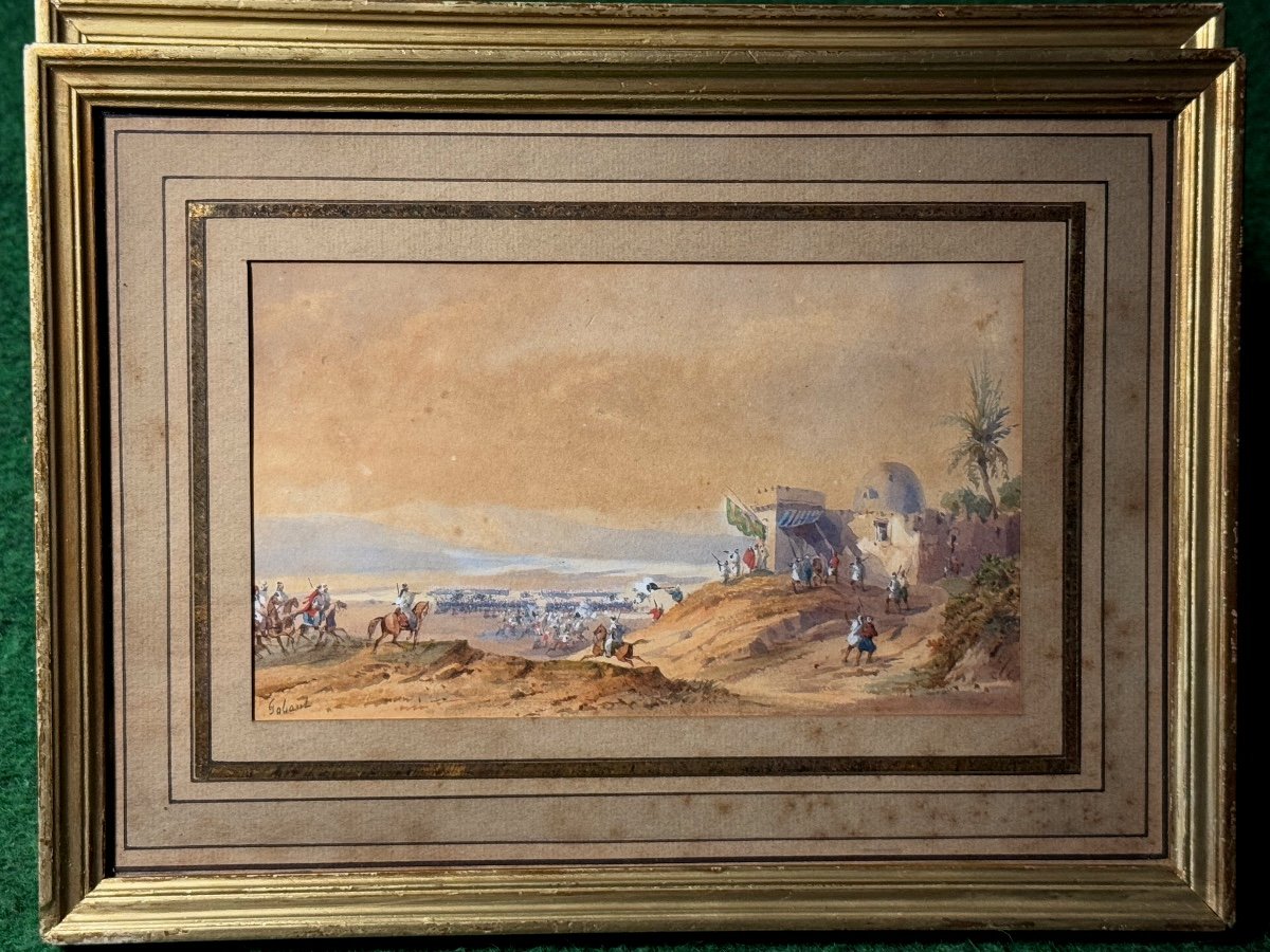 Miniature Watercolor Battle Of Sidi Brahim / Tlemcen September 1845 Gaspard Gobaud XIXth 