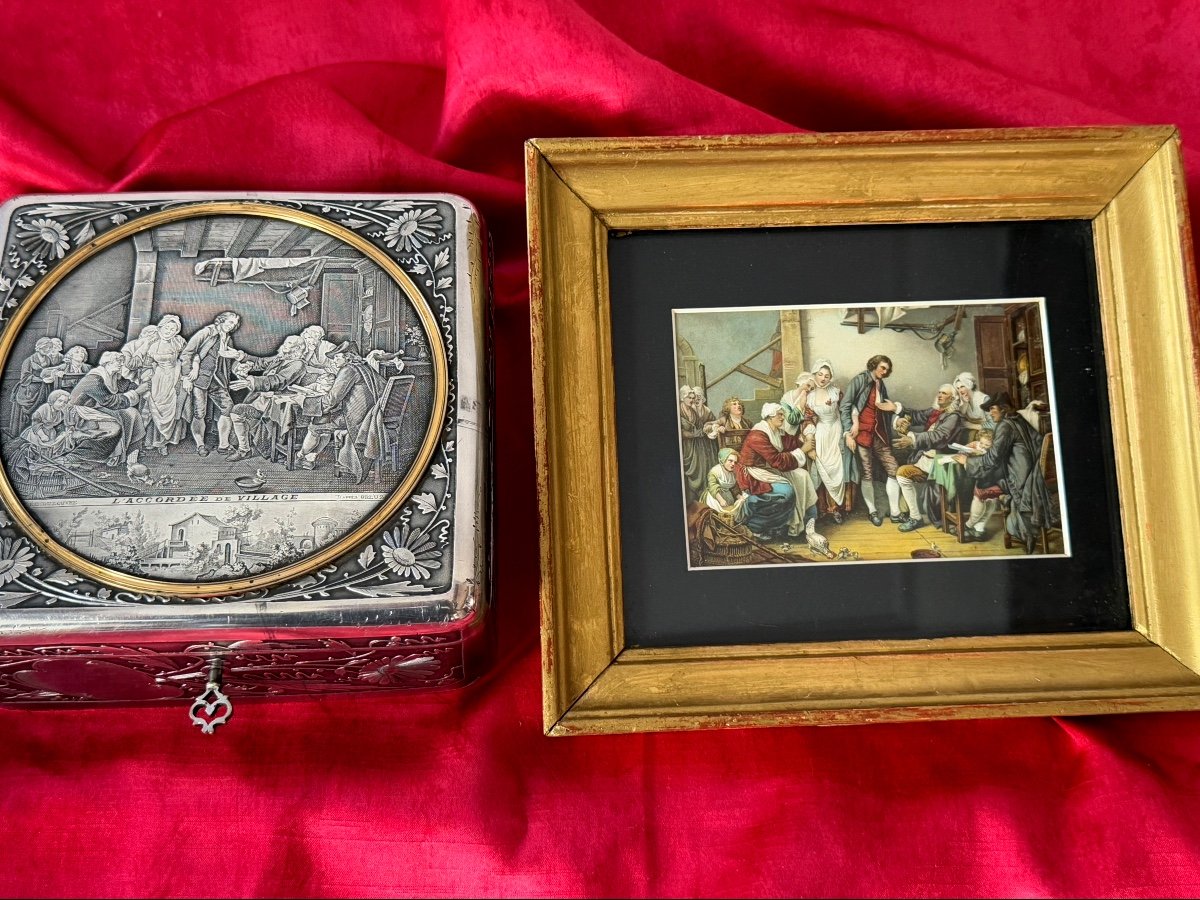 Silver Metal Jewelry Box "the Village Accordion" By Greuze, 19th Century -photo-6