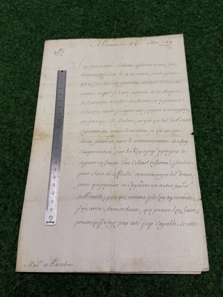 Lettre De Recommandation  " Piston " Adressée A Madame De  Barabère  Maitresse  Du  Roi  1734  -photo-5