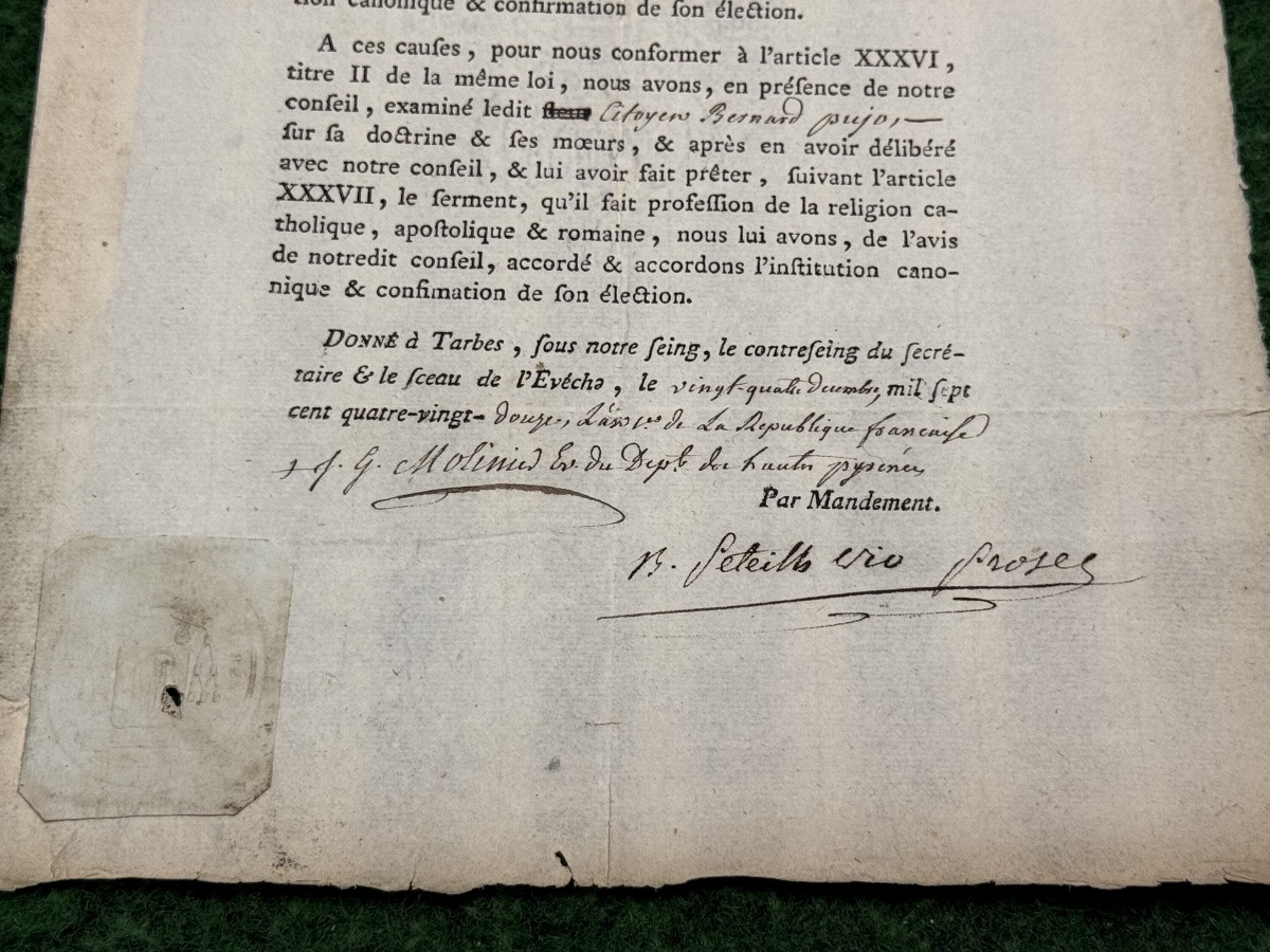  Tarbes  Nomination  d'Un  Curé  Constitutionnel  Avec Son Ruban  Révolutionnaire En   1792 -photo-3