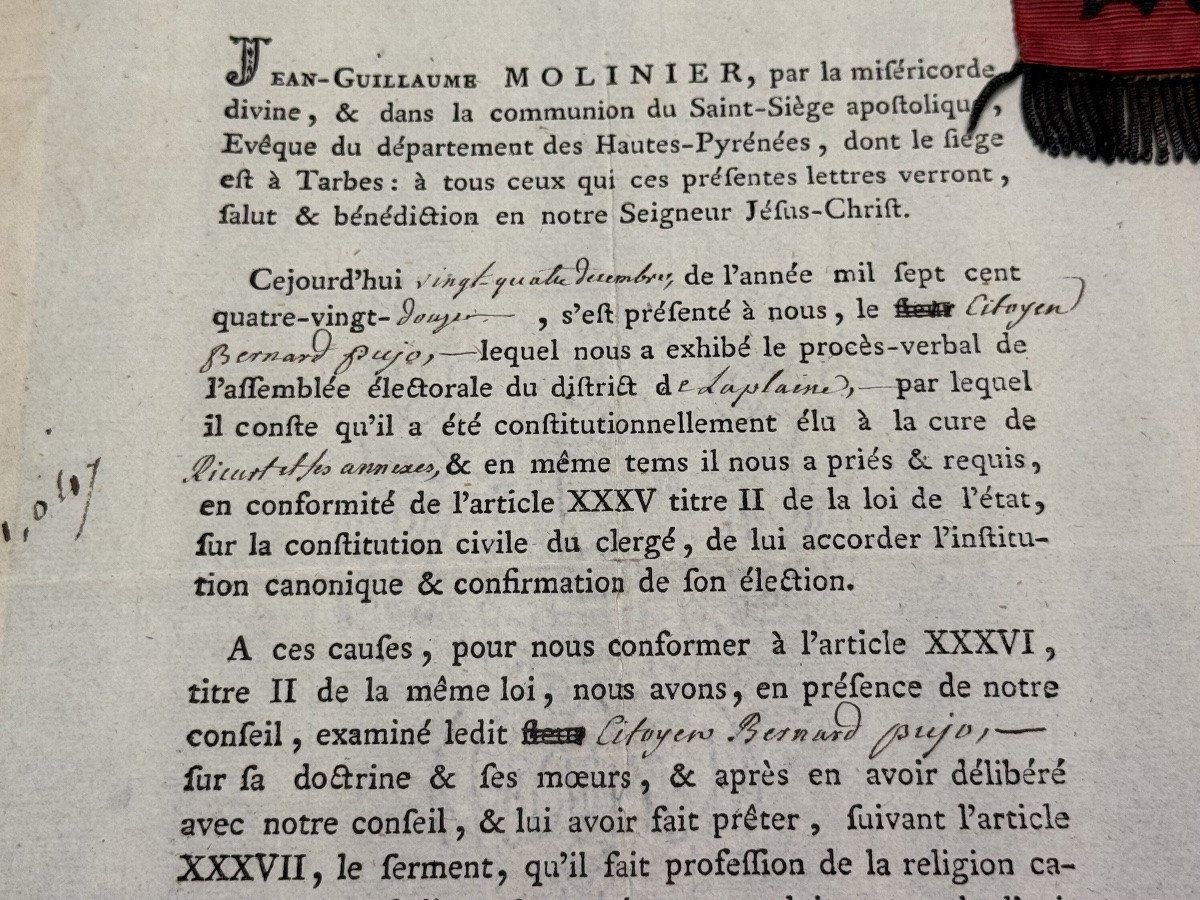  Tarbes  Nomination  d'Un  Curé  Constitutionnel  Avec Son Ruban  Révolutionnaire En   1792 -photo-4