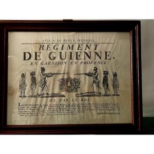 Rare Affiche De Recrutement Du Régiment De Guienne  d'époque 18 ème  1782