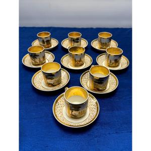 9 Litron Porcelain Cups From Paris, 1st Empire, 19th Century 