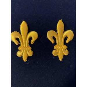 Two Large Gold Fleur De Lys From Officer's Coat Rack Of The Royal Guard 1814 19th Century