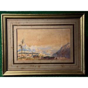 Miniature Watercolor Battle Of Sidi Brahim September 1845 By Gaspard Gobaut 19th