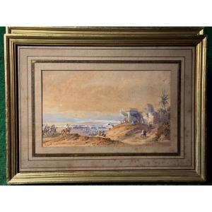 Miniature Watercolor Battle Of Sidi Brahim / Tlemcen September 1845 Gaspard Gobaud XIXth 