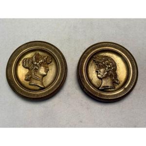 Roman Emperor And Empress Dresser Knobs 1st Empire 19th Century 