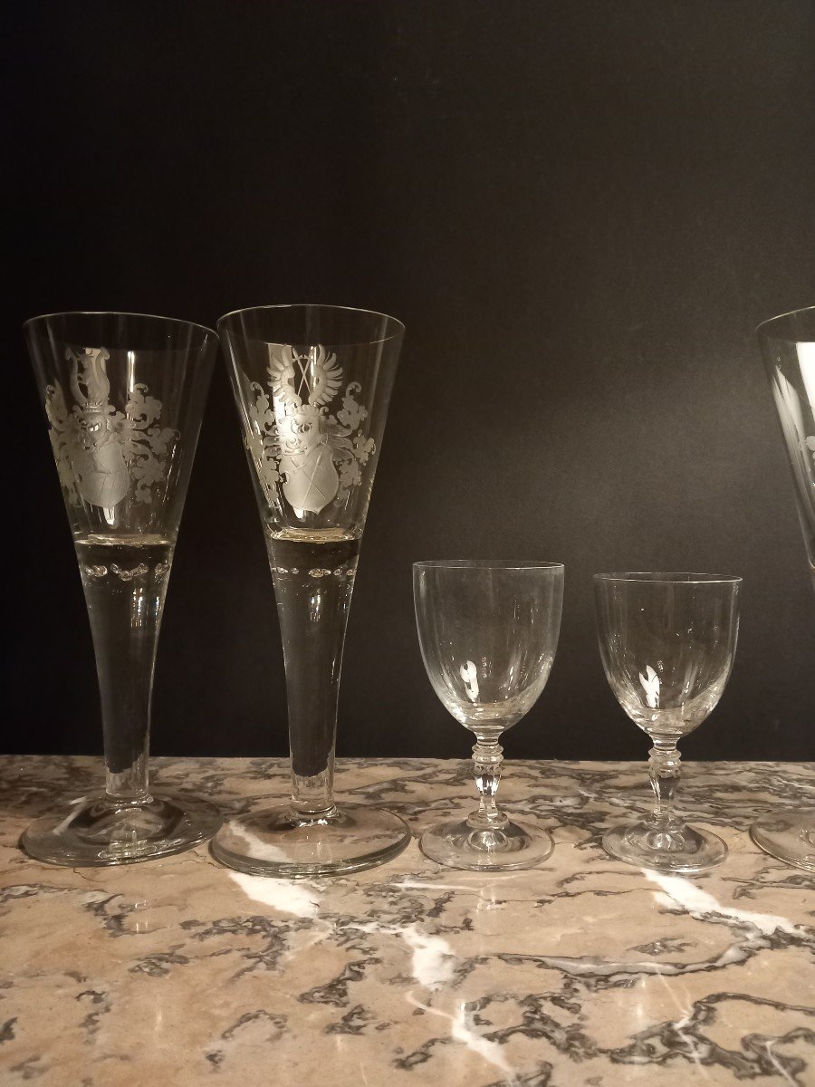 6 verres gravés en cristal de Bohême de la collection Elements