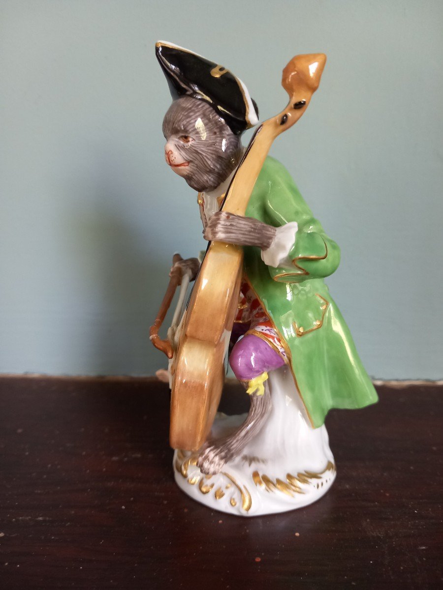 Manufacture De Meissen - Singe Musicien Joueur De Contrebasse-photo-2