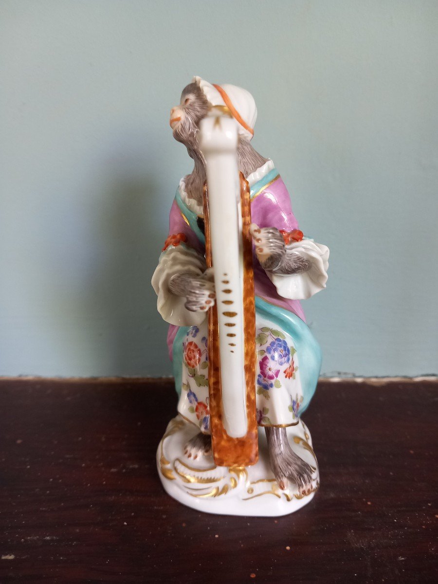 Manufacture De Meissen - Singe Musicien joueuse de harpe-photo-2