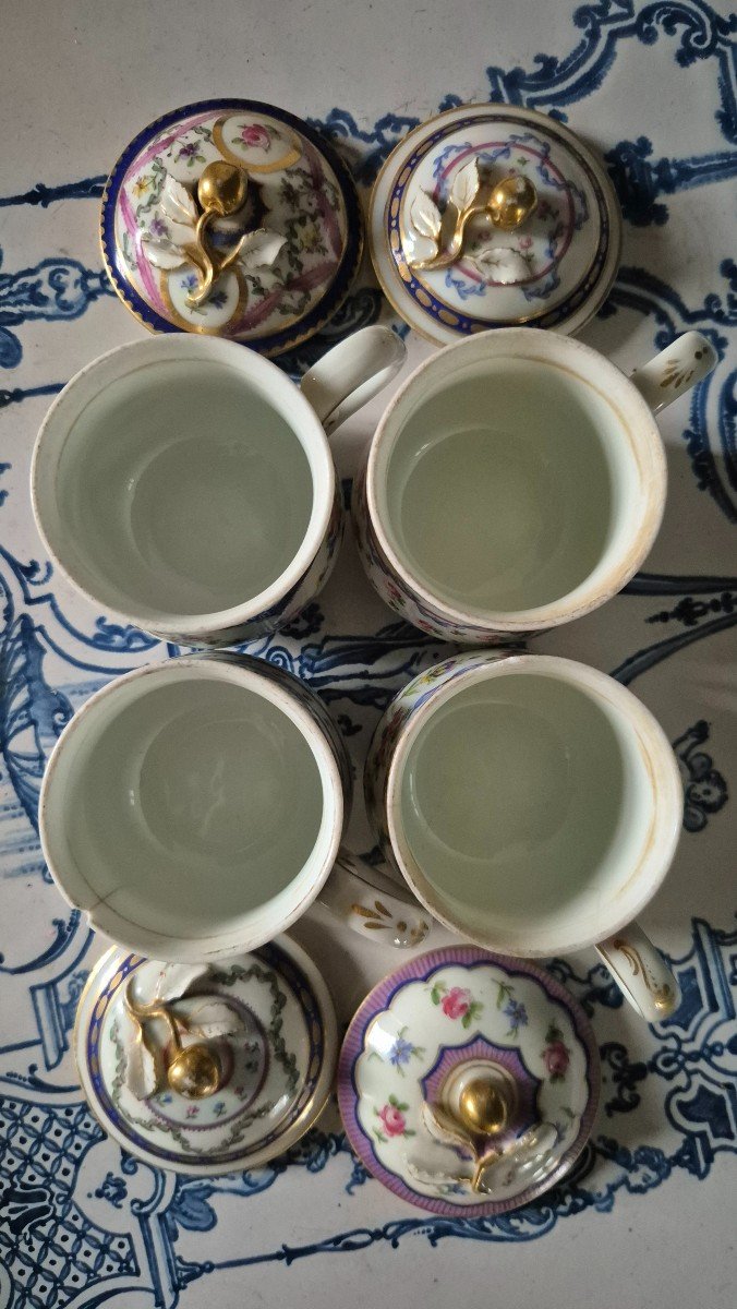 4 Pots à Crème En Porcelaine à Riche Décor -photo-4