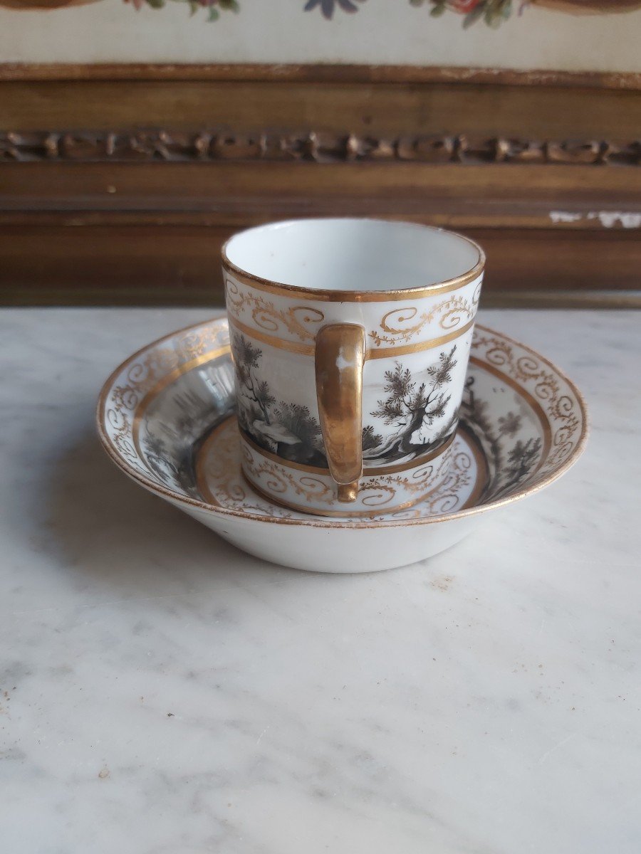 Tasse Et Sous Tasse En Porcelaine De Paris Epoque Directoire-photo-4